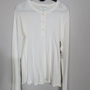 Aritzia Denim Forum The Gia White Thermal Longsleeve Waffle Henley Top Shirt M